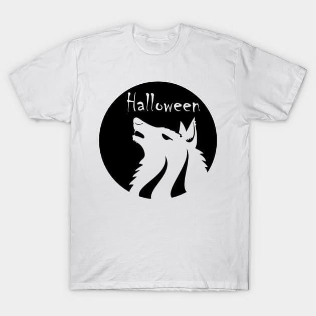 Halloween Wolf Monochrome, Black And White Transparent Vector Graphic Design T-Shirt by Modern Art